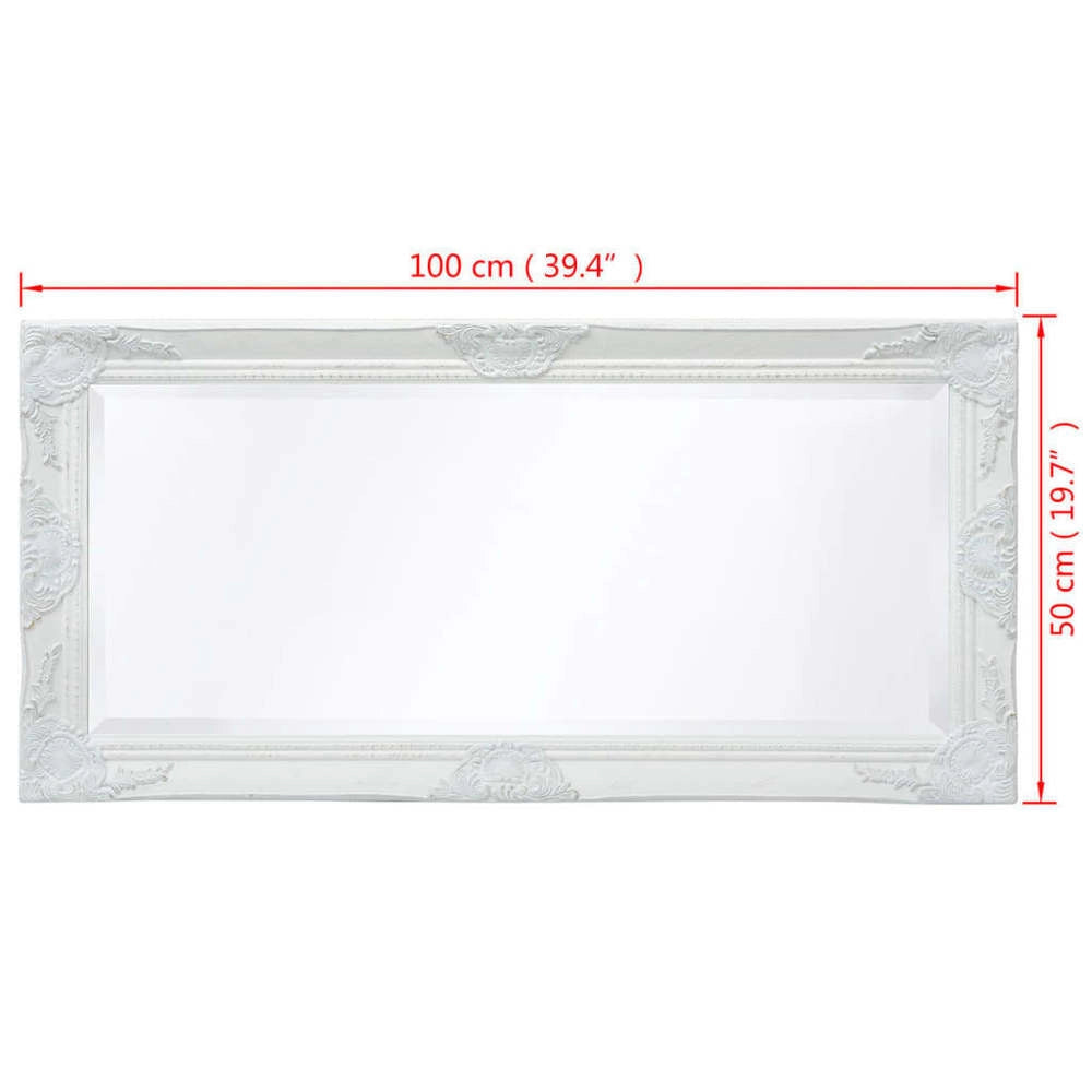 Baroque-style Wall Mirror, 100x50 Cm, White