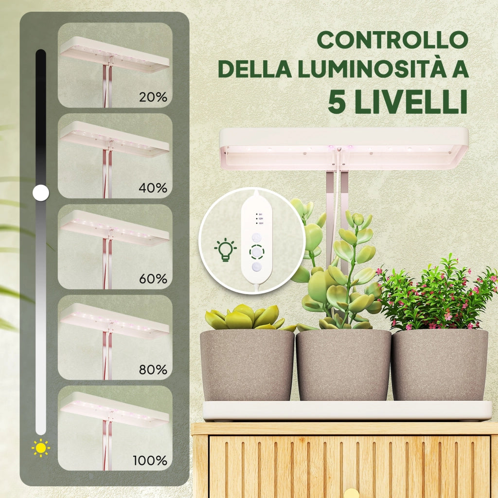 Lampada LED per Piante con 3 Vasi, Timer, Illuminazione Regolabile ¨C zephmum ¨C Bianco 45x18.8x47.8 cm