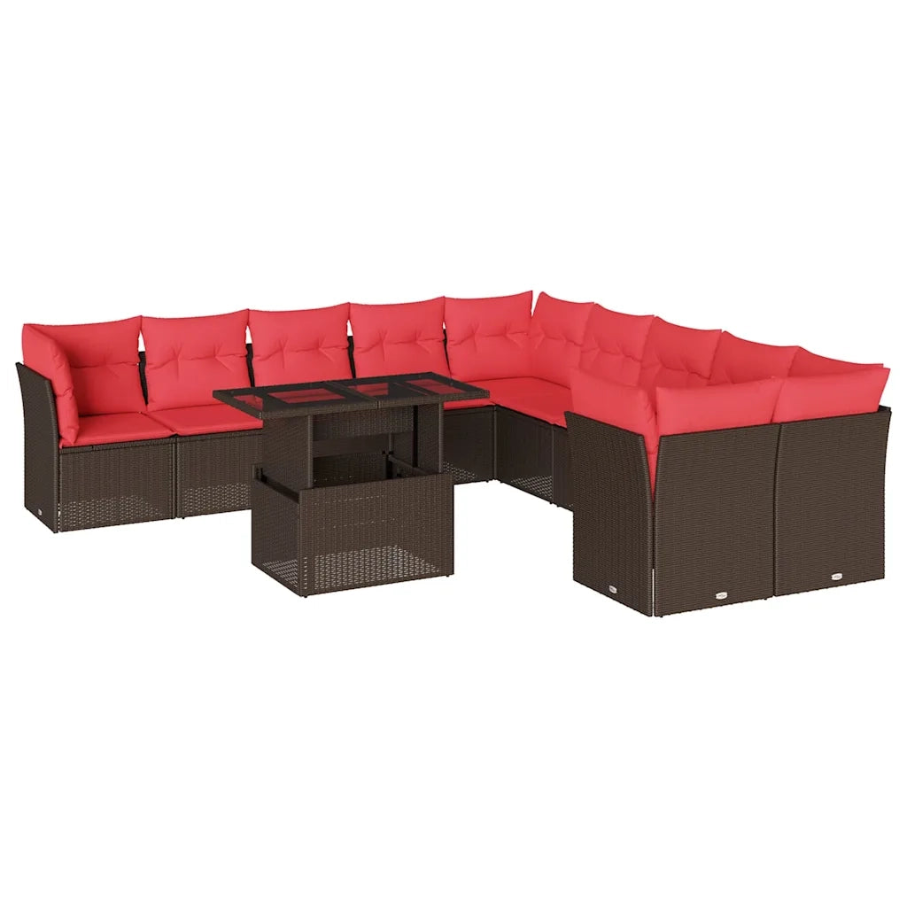 Set Divani da Giardino 11 pz con Cuscini Marrone in Polyrattan 3266884
