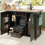 Isola da cucina mobile nera con piano ribaltabile e 5 ruote