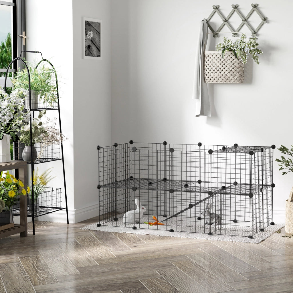 EasyComfort Recinto in Metallo per Piccoli Animali Domestici con 36 Pannelli di Metallo da Montare Secondo Forma e Configurazione che Preferisci e con Porta