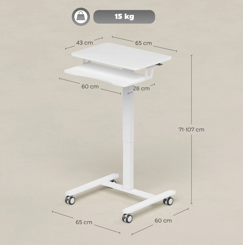 Scrivania regolabile 65x60 cm bianca – altezza regolabile, con rotelle