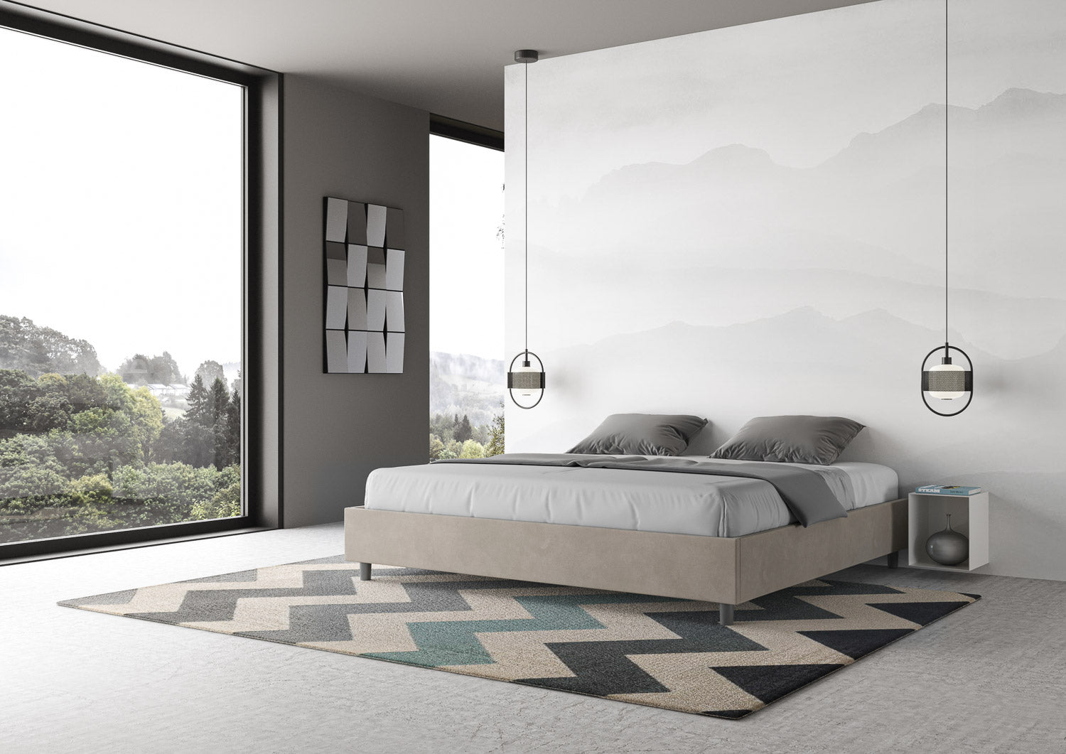 Letto Matrimoniale Extra Large Sommier 190x190 cm con Rete e Contenitore Azelia Sabbia