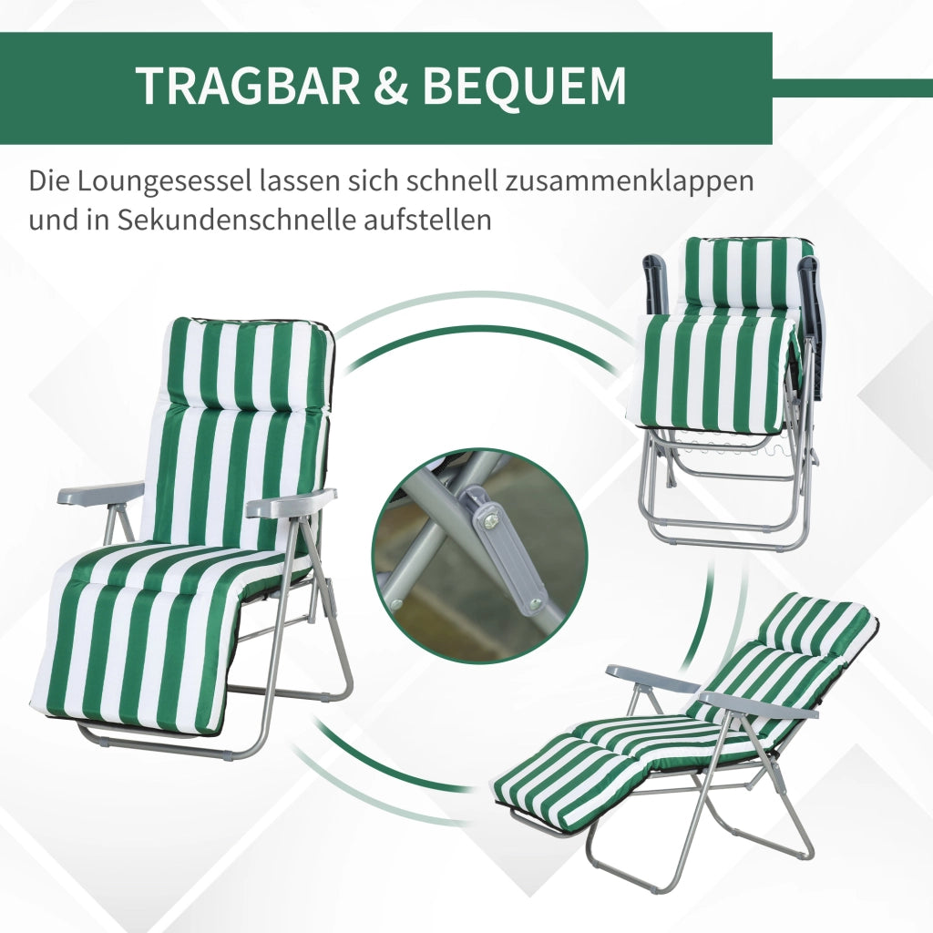 Lettini da giardino 2 pezzi pieghevoli con cuscini ¨C zephmum ¨C verde+bianco 60x75x102
