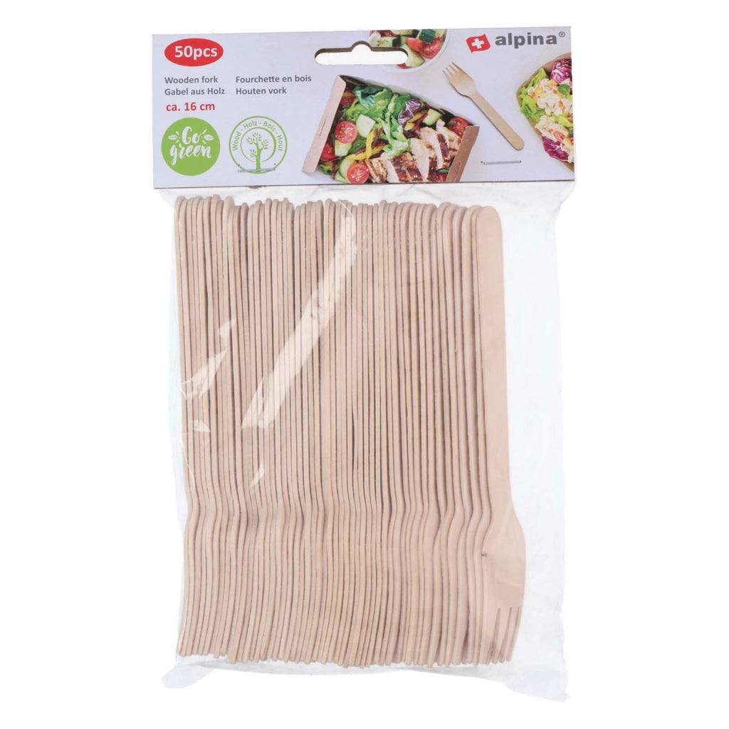 Lotto 50 pezzi Forchette usa e getta in legno biodegradabile da 16 cm Beige Alpina