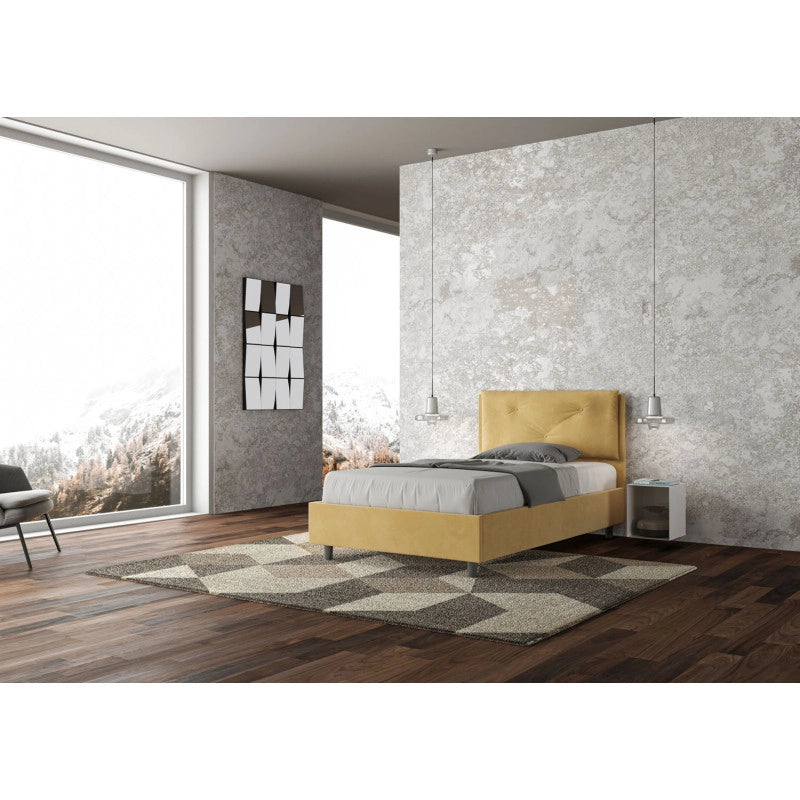 Letto imbottito Piazza e mezzo 110x200 cm Large - Senza rete,Microfibra,Ocra