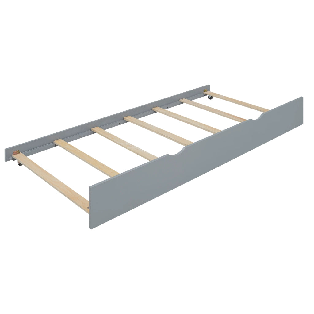 Letto con letto estraibile 90 × 200 cm con scrivania e tre ripiani laterali in legno grigio