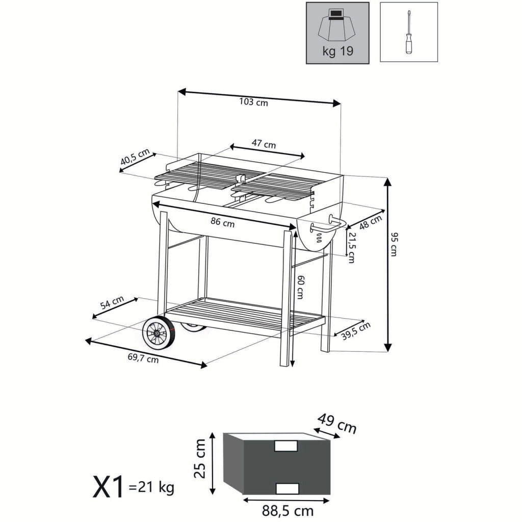 Barbecue a carbonella in Acciaio cm 103 5x48x95 - RAFE