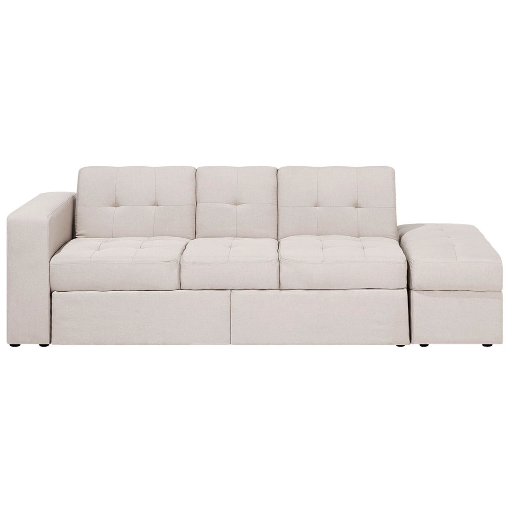 Divano letto componibile Pouf contenitore beige Cassetti estraibili Click Clack Vassoio ribaltabile Portabicchieri