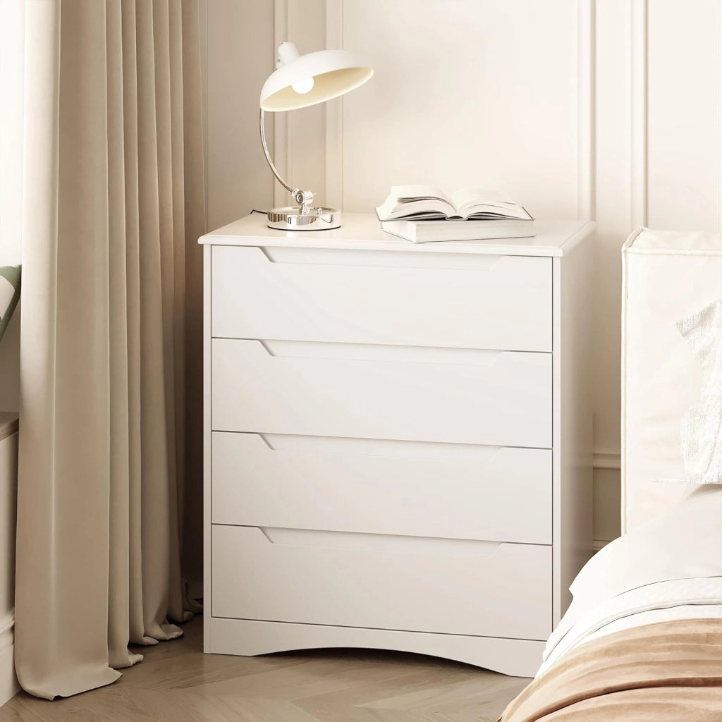 Cassettiera Camera da Letto con 4 cassetti, settimino camera da letto,Moderno e Salvaspazio per la Camera da Letto Soggiorno e Ingresso, 71 x 41 x 82 CM,Bianco (Bianco)