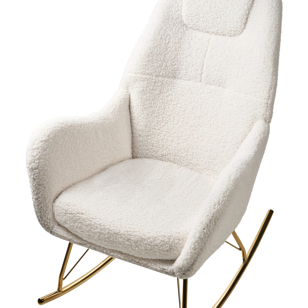Sedia a dondolo in boucle con rivestimento in metallo dorato con braccioli Soggiorno Bianco sporco