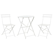 Set da Esterno 3 pezzi Tavolino e 2 Sedile Pieghevoli in Metallo Bianco Giardino Terrazzo Balcone