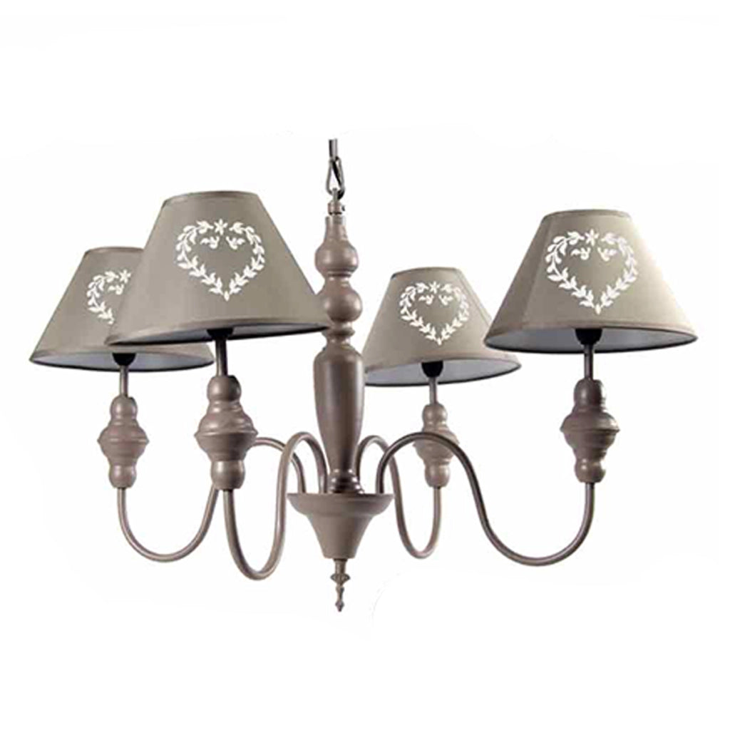 LAMPADARIO CUORI BIANCO CON 4 LUCI 67 CM COLORE TORTORA