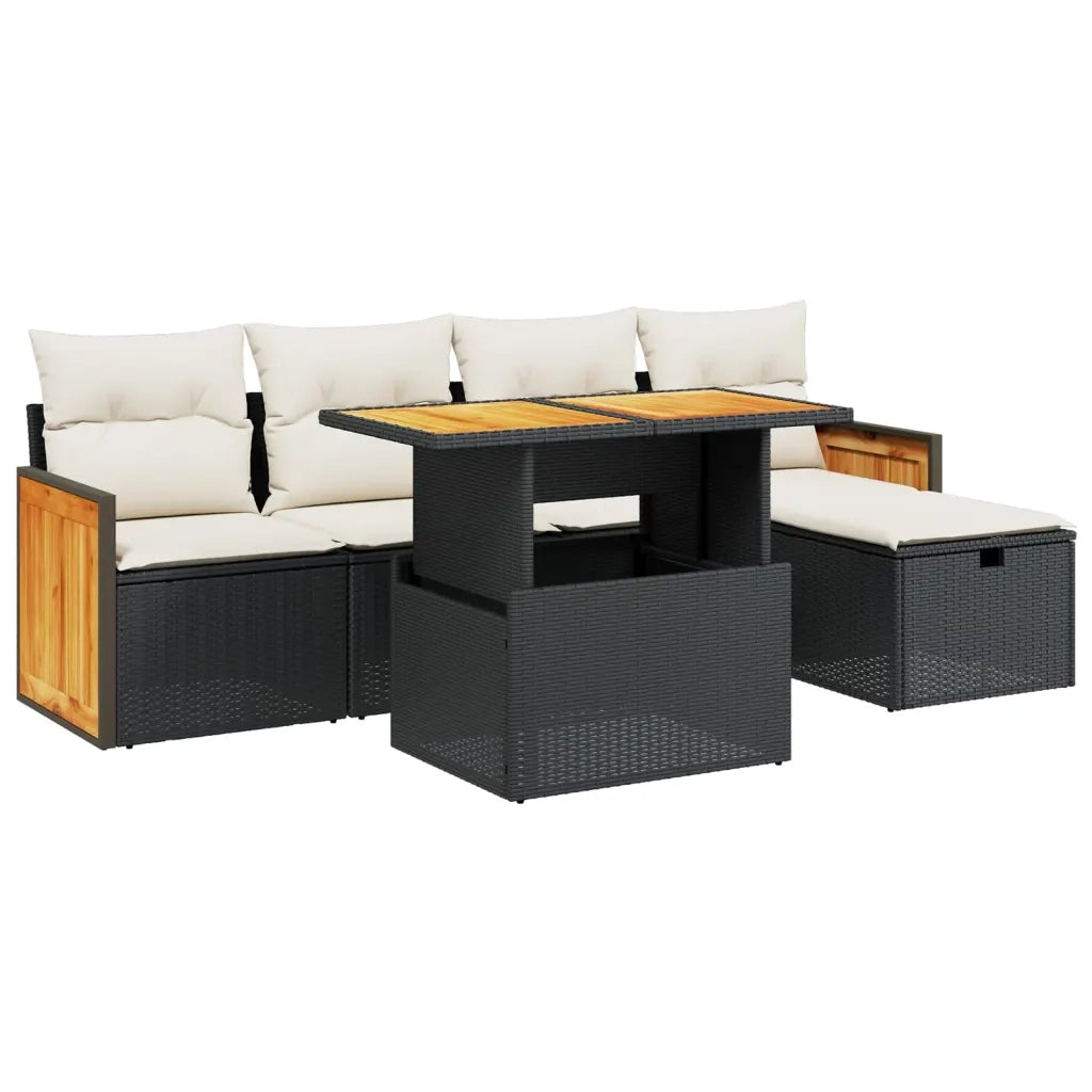 vidaXL Set Divano da Giardino 6 pz con Cuscini Nero in Polyrattan