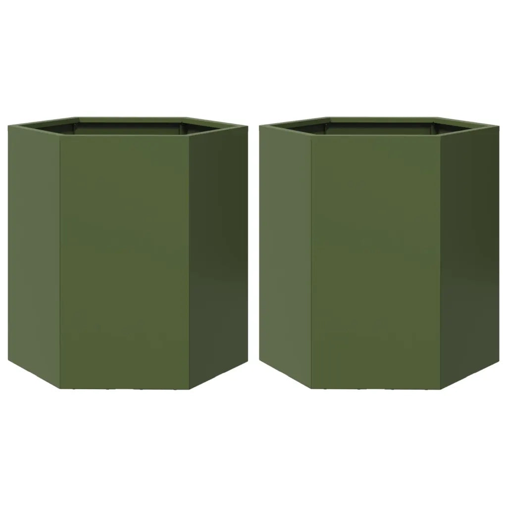 Fioriere da Giardino 2pz Verde Oliva Esagono 46x40x45cm Acciaio 851115