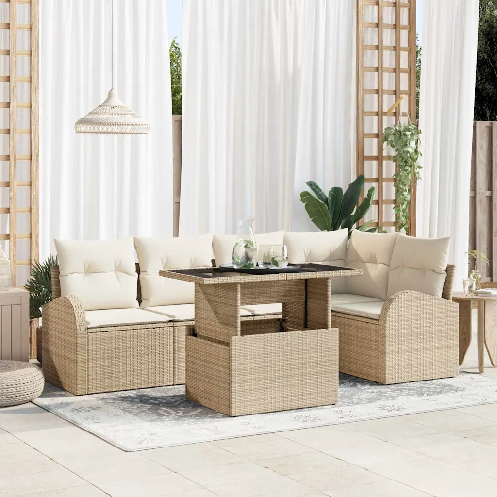 Set Divano da Giardino 6 pcs Marrone e Crema polyrattan