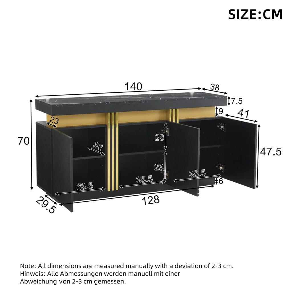 Credenza con 3 Ante; 6 Scomparti e Ripiani Regolabili per Soggiorno in Pannelli di Particelle 140 × 38 × 70 cm Nero