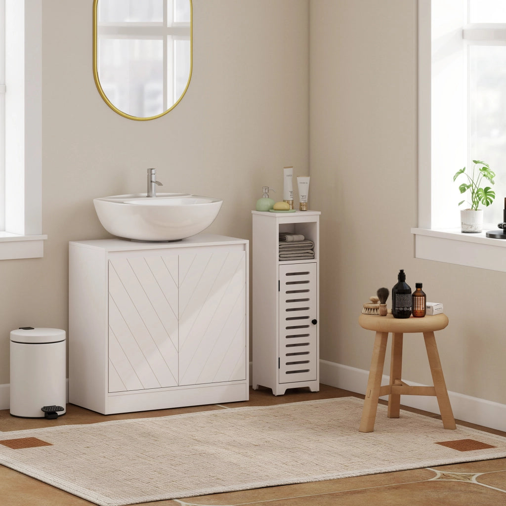Mobile Bagno Sottolavabo con 2 Ante e Ripiano Regolabile ¨C Minimal ¨C Bianco 60x30x59,8 cm