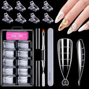 Set di 100 forme in acrilica per estensione di unghie, comprensivo di forme con spazzola, lima e 10 clip per estensione di unghie DIY e arte