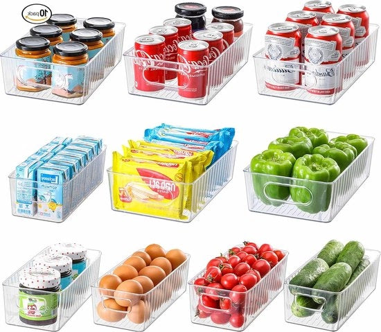 Organizzatore per frigorifero - Set di 10 contenitori trasparenti - scatole di stoccaggio di alta qualità con maniglia - contenitori per armadi cucina - liberi da BPA