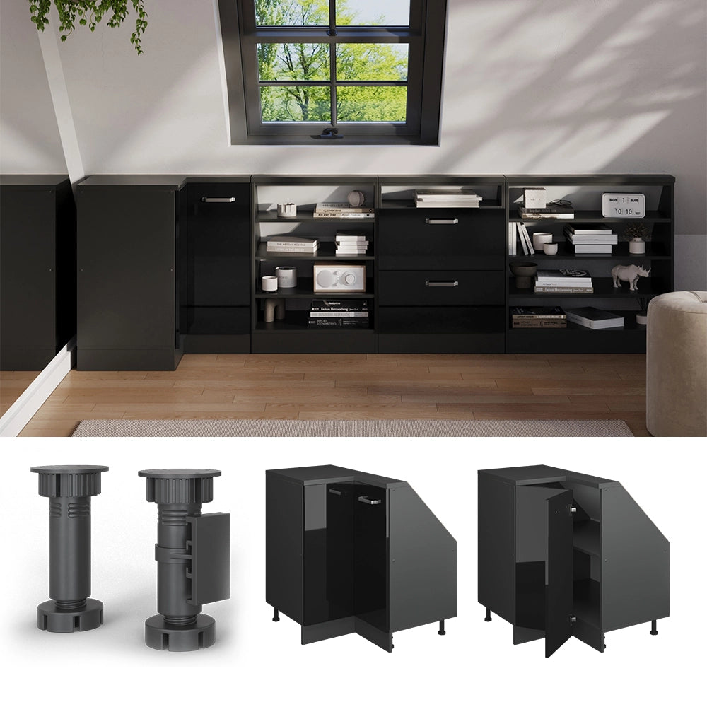 Mobile sottotetto Mobile angolare Rion Nero lucido/Antracite 75.6 x 83.8 cm con 1 porta Vicco