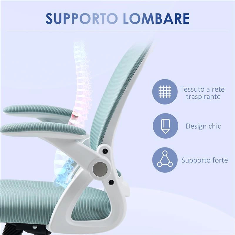 SEDIA DA UFFICIO ERGONOMICA CON SCHIENALE A RETE E ALTEZZA REGOLABILE, 65.5X61.5X88-97.5CM, AZZURRO