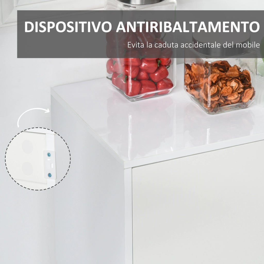 Mobiletto Multiuso con Cassetti e Armadietti in Legno Bianco ¨C Zephmum ¨C 117x36x74 cm