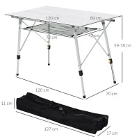 Tavolo da Campeggio Pieghevole Multifunzione in Alluminio con Custodia e Altezza Regolabile Sostiene fino 40 Kg