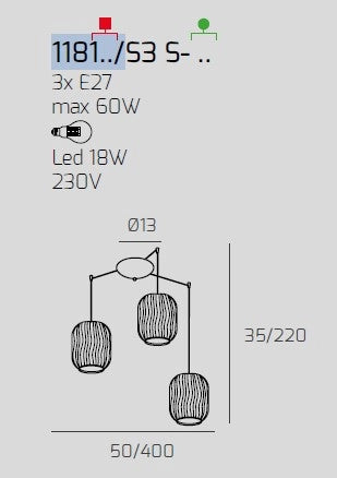 SOSPENSIONE CROMO 3 LUCI SPOSTABILE VETRI TR + 2X AM 1181CR-S3 S-TA