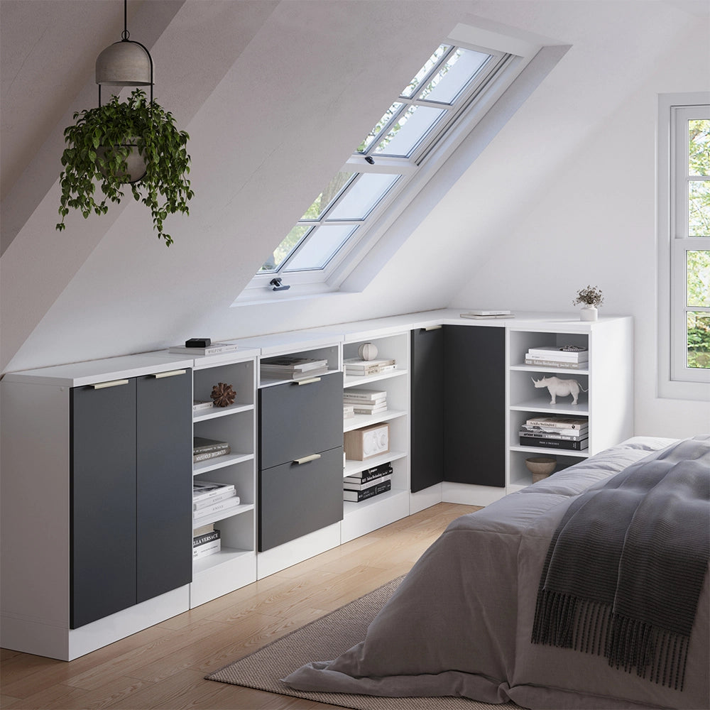 Mobile cucina angolare per sottotetto R-Line Antracite-oro/Bianco 75.6 cm con 1 porta, carcassa dell’armadio profondità 60 cm Vicco