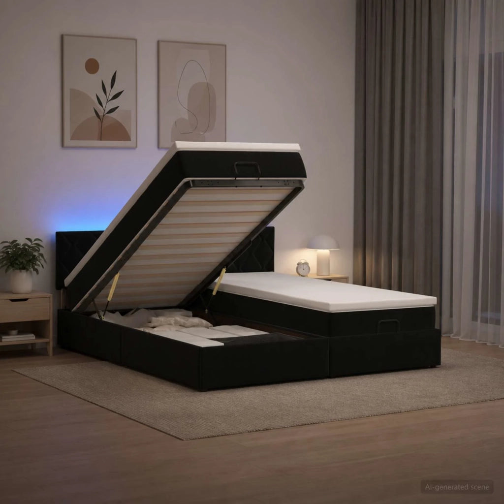 Letto Ottomano con Materasso e LED Nero 160 x 200 cm Velluto 3457346