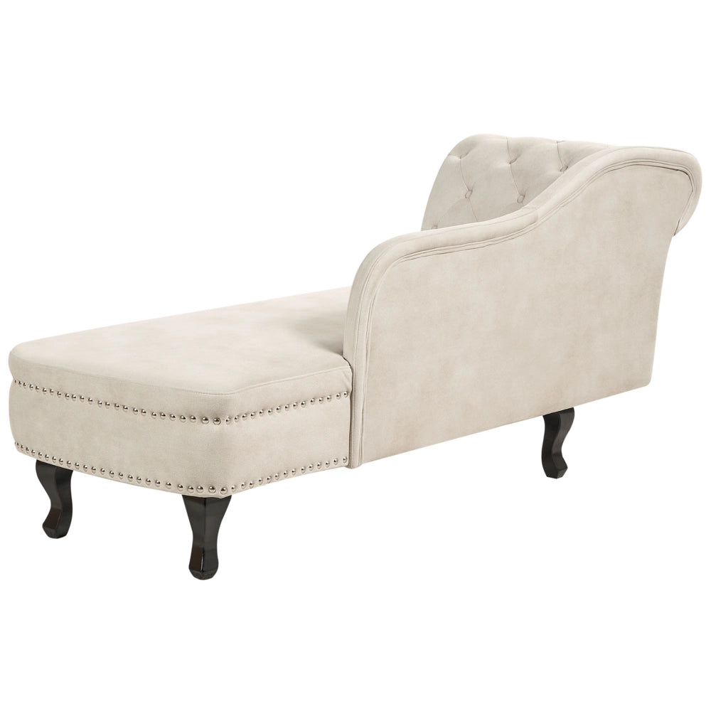 Chaise longue in velluto beige chiaro versione sinistra Con Bottoni stile retrò