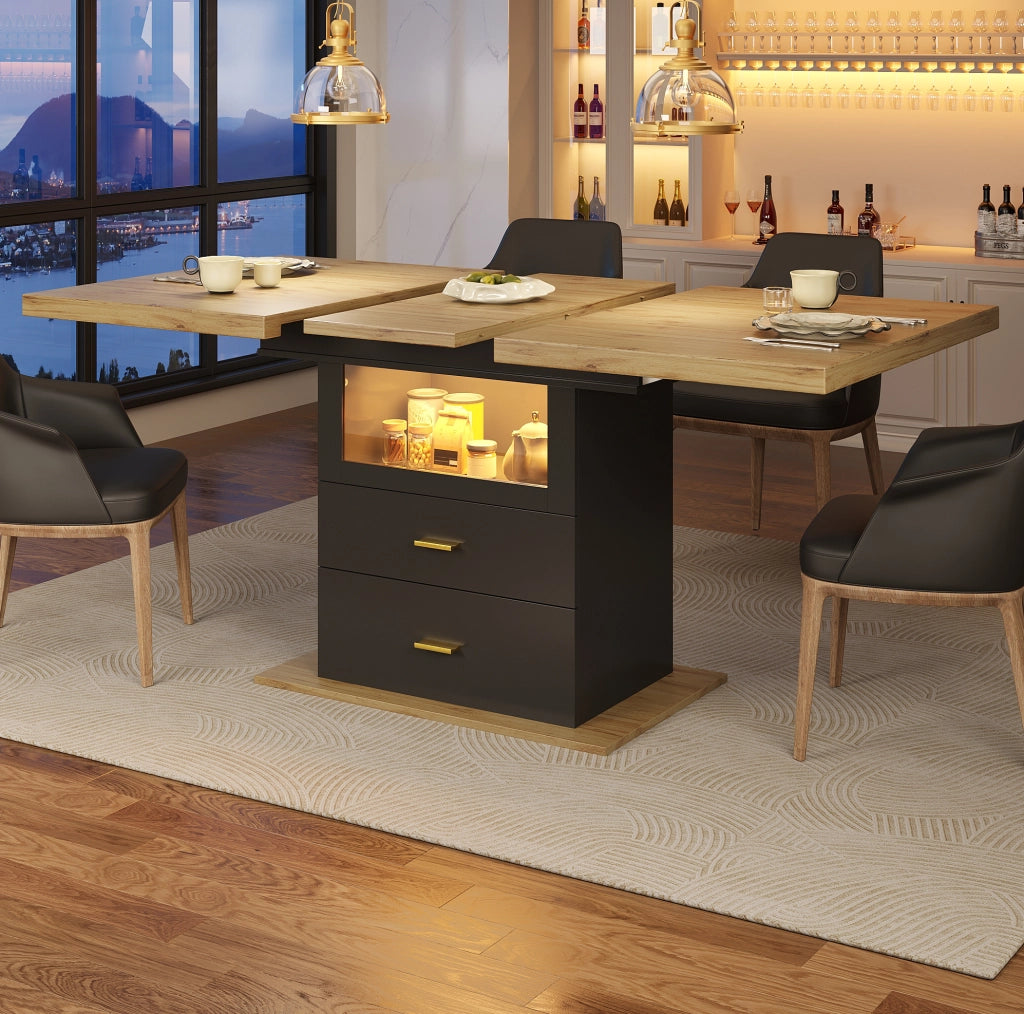 Tavolo da pranzo allungabile 110x80x75 cm con LED in MDF e metallo naturale