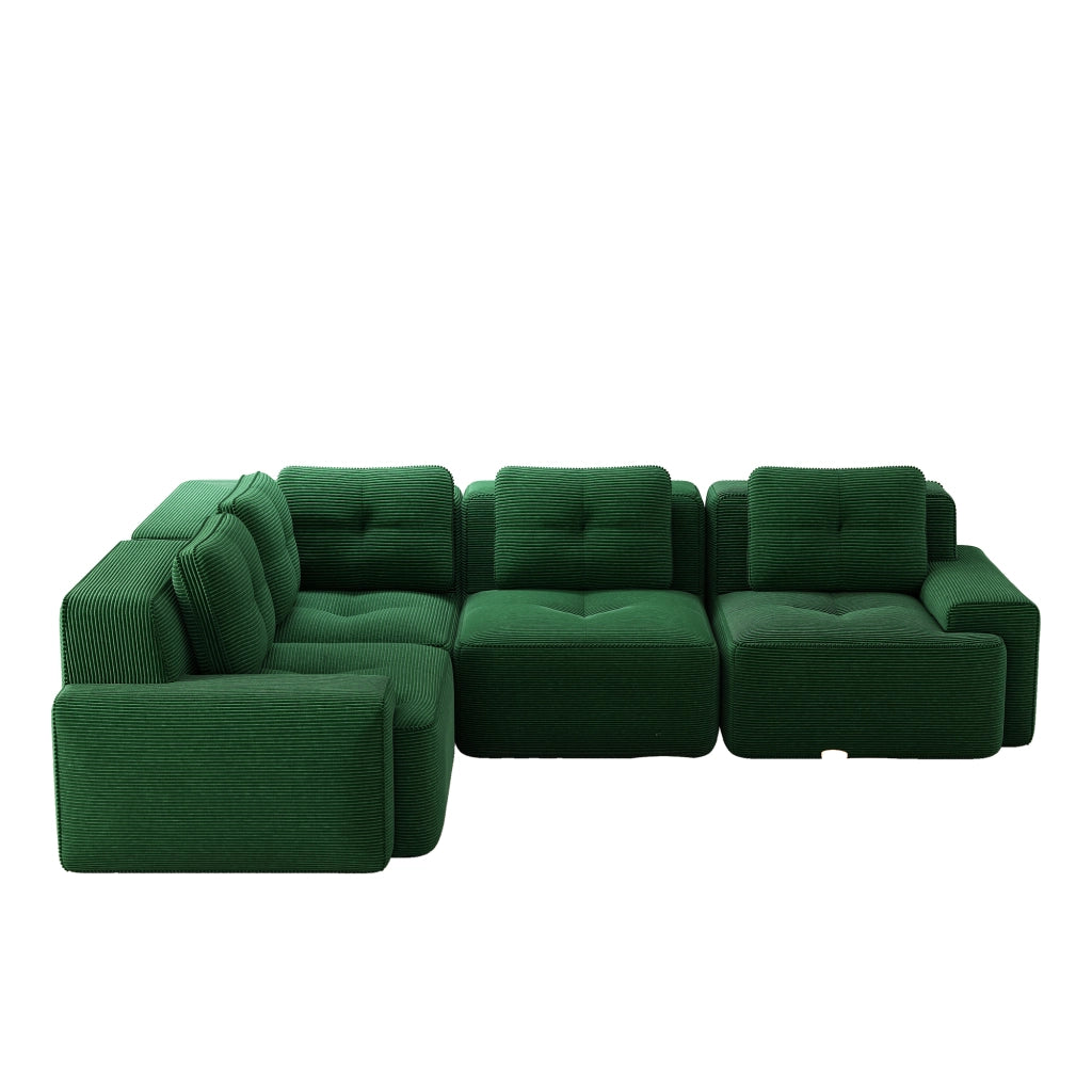 Divano Modulare da Salotto ¨C MINIMAL ¨C Velluto a Coste Verde, Morbido, Senza Montaggio