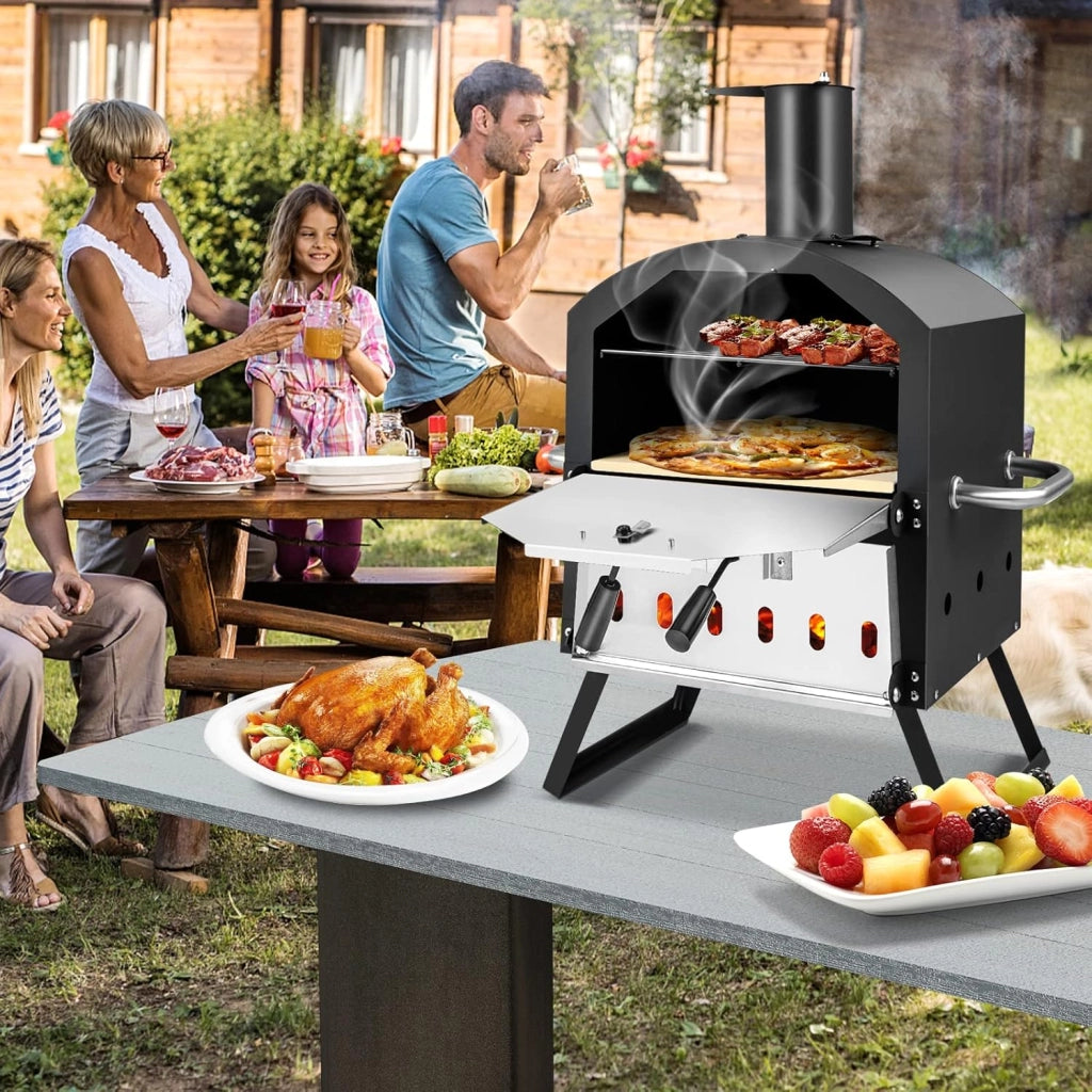 Forno per Pizza da Esterno, Forno a Legna per Pizza con Gambe Pieghevoli, 2 Strati, Pietra per pizza, Pala per Pizza, Copertura Impermeabile, per Picnic, Festa e Campeggio (Modello 6)