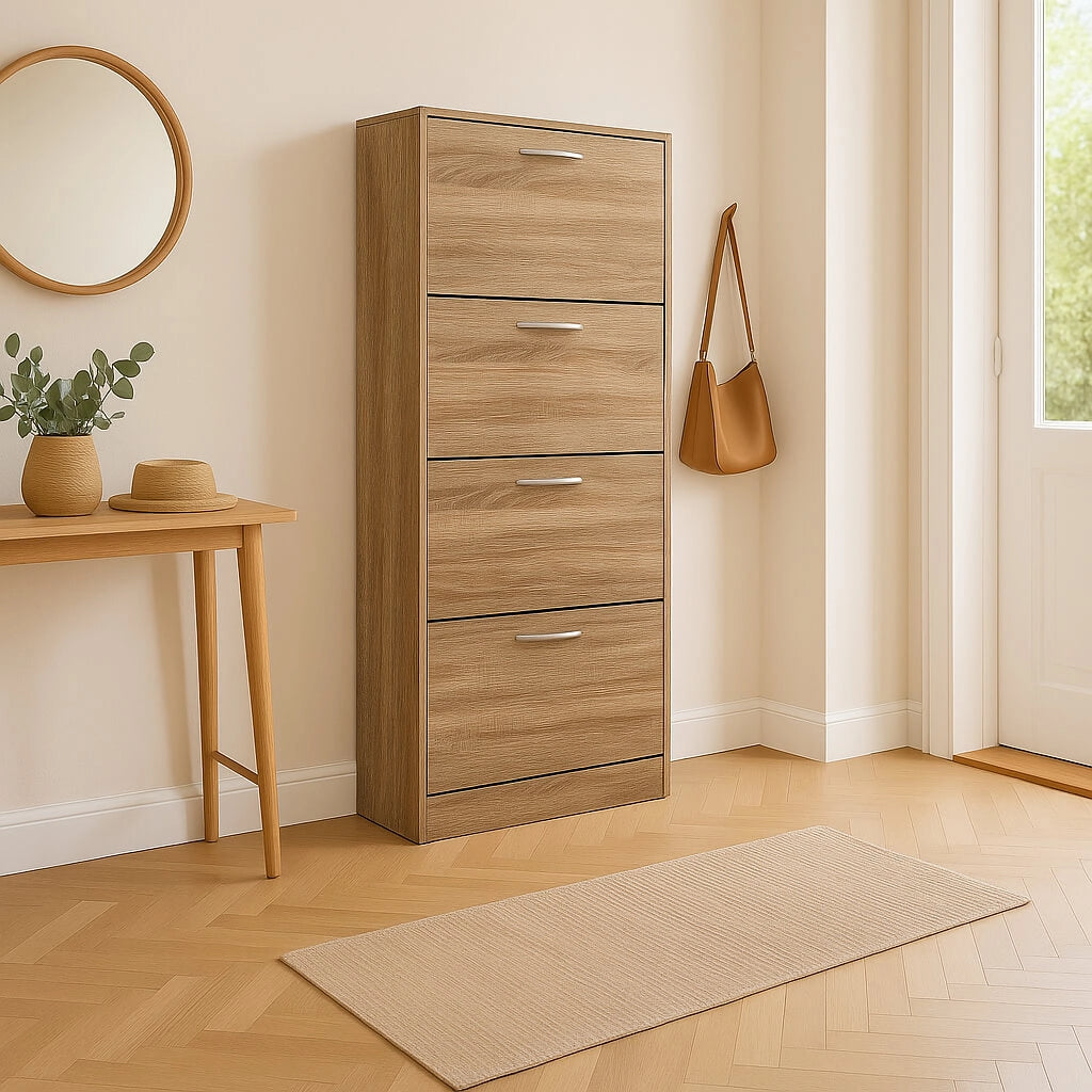 Scarpiera Salvaspazio 4 Ante a Ribalta 60x24x150h cm Legno Rovere Marrone - Mobile Ingresso LOLA