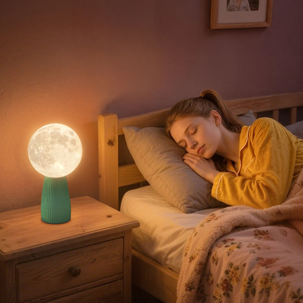Lampada da Tavolo a Forma di Luna ¨C zephmum ¨C Bianco e Verde Scuro, ABS, ?15x28 cm