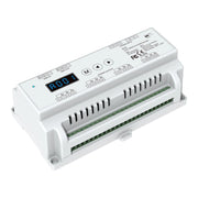 Decoder DMX512 RDM 12 Canali RGB a Tensione Costante, 12-24V DC, 5A per Canale, Totale 60A, PWM 500-32000Hz, Guida DIN, per Strisce LED RGB