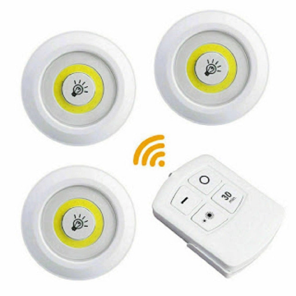 Trade Shop - Set 3 Luci Led Cob Con Telecomando Luce Regolabile Lampada Disco Armadio Tx-9728 -