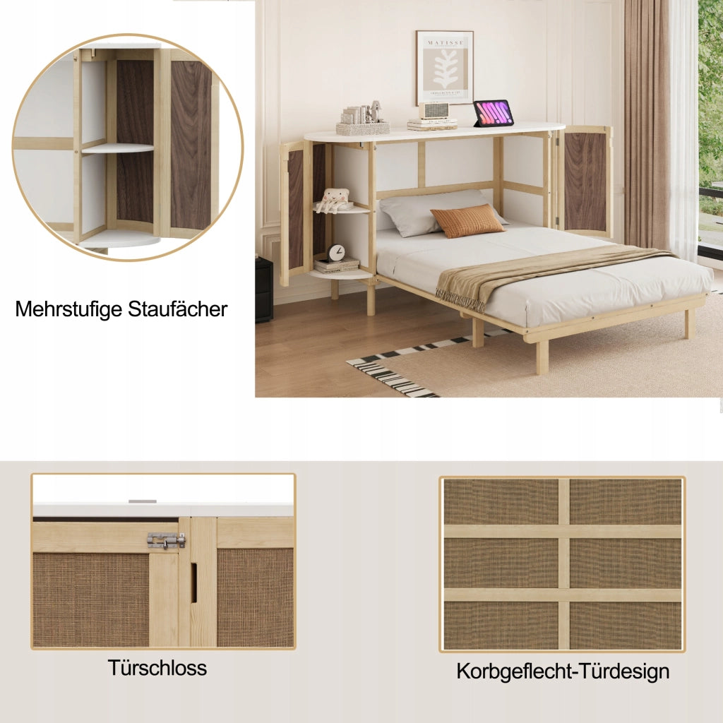 Letto armadio in rattan - Xylo - 140x200 cm