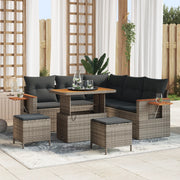 Set Divano da Giardino 8 Pezzi con Cuscini Grigio Polirattan Acacia