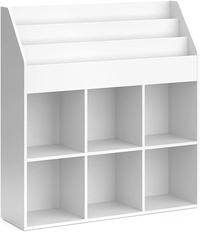 Libreria bambini Luigi, Bianco, 107.2 x 114.2 cm, combinabile per riporre giocattoli e libri