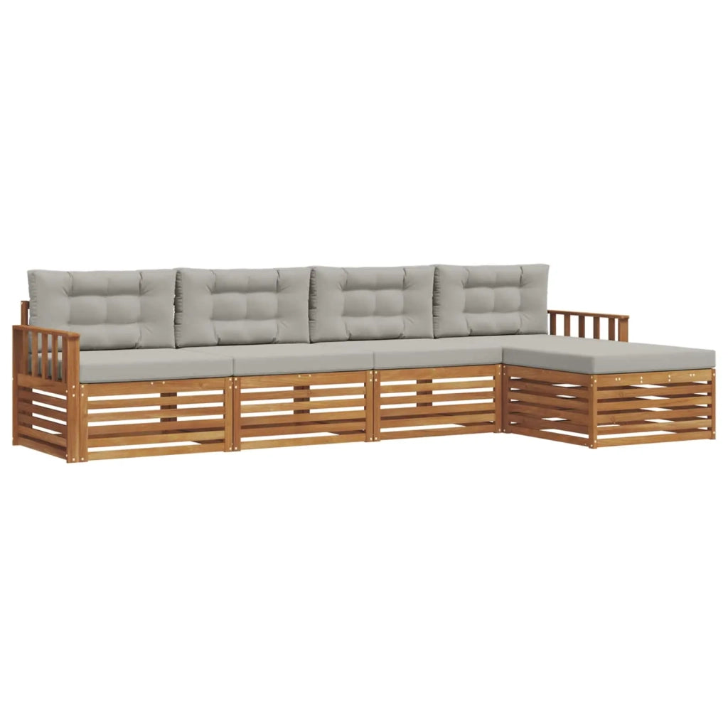 Set di divani da esterno 5 pcs Grigio Naturale e Chiaro