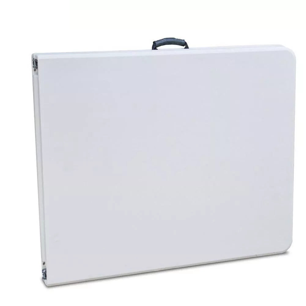 Tavolo Pieghevole Richiudibile a Valigetta in Resina 181x74x74 cm adatto per Campeggio, Eventi, Giardino, Feste, Sagre, Mare Rettangolare Metallo Bianco