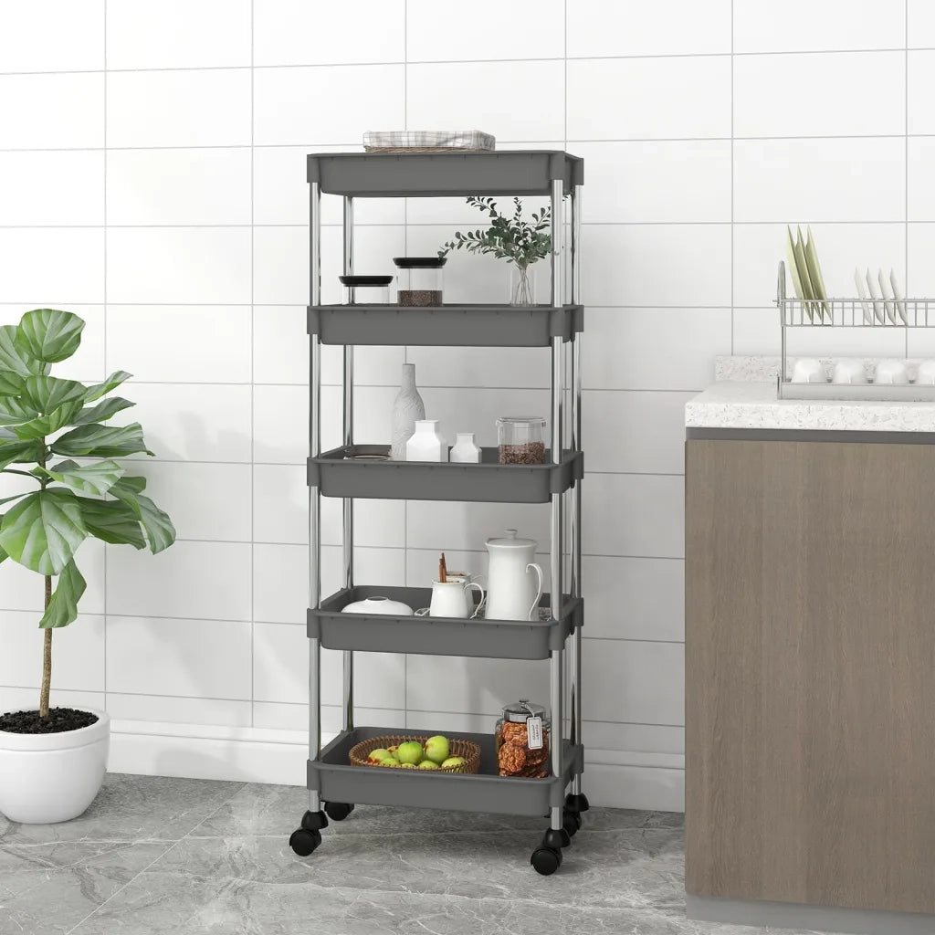 Carrello da Cucina 5 Ripiani Grigio 42x29x128 cm Ferro e ABS CFW9079860