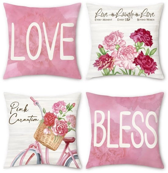 Set di cuscini decorativi a forma di fiore - Dimensioni 45 x 45 cm - Set di 4 - Piuma corta morbida - Cuscini decorativi - Chiusura a zip nascosta - Cuscini per divano - Modello 45x45 cm - Set di 4 pezzi