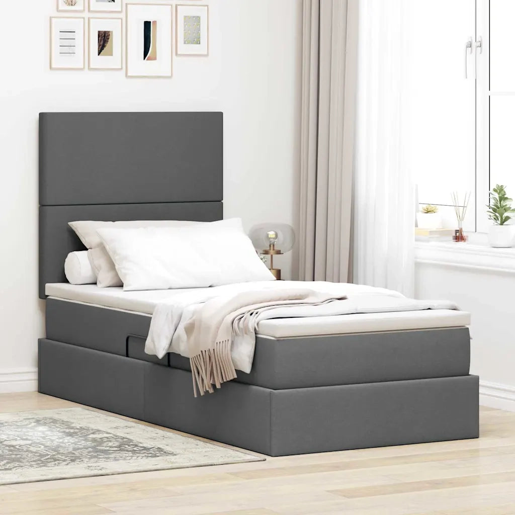 Letto con contenitore e LED Grigio scuro 90 x 190 cm Poliestere