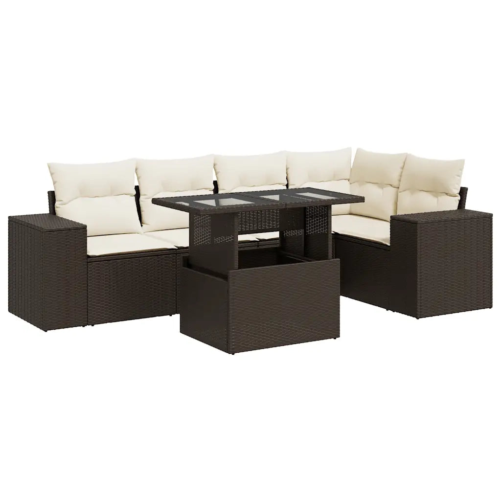 Set Divano da Giardino 6 pz con Cuscini Marrone in Polyrattan 3326804