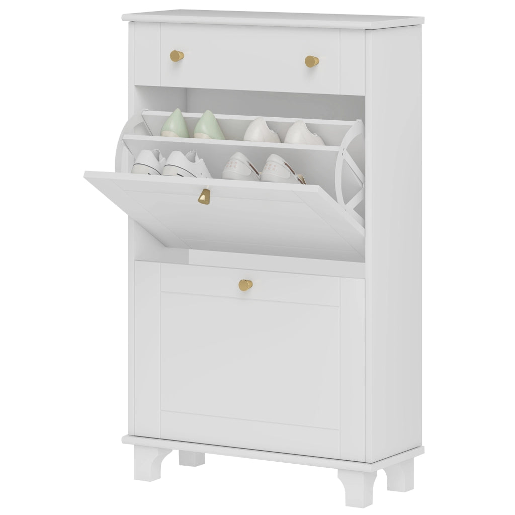 Scarpiera con cassetti e ripiano regolabile ¨C Zephmum ¨C Bianco 60x23.5x98.5 cm