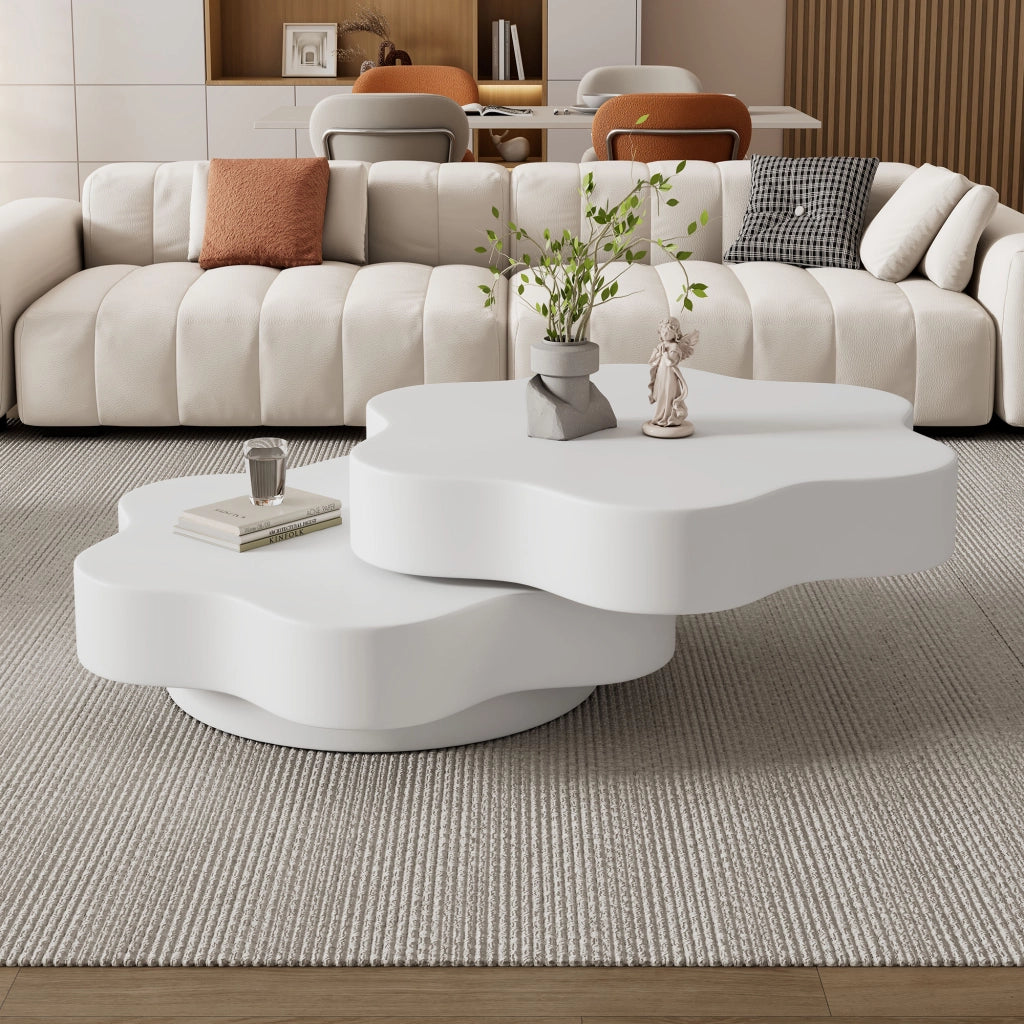Tavolino da caffè a fiore con piano girevole e 2 ripiani - per soggiorno - in MDF - 74.8x67.5x31 cm